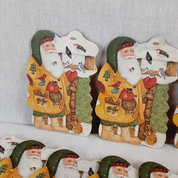 Christmas Corkboard Coasters 9pc Old St Nicholas Santa Clause Primitive Birds - Picture 3 of 12
